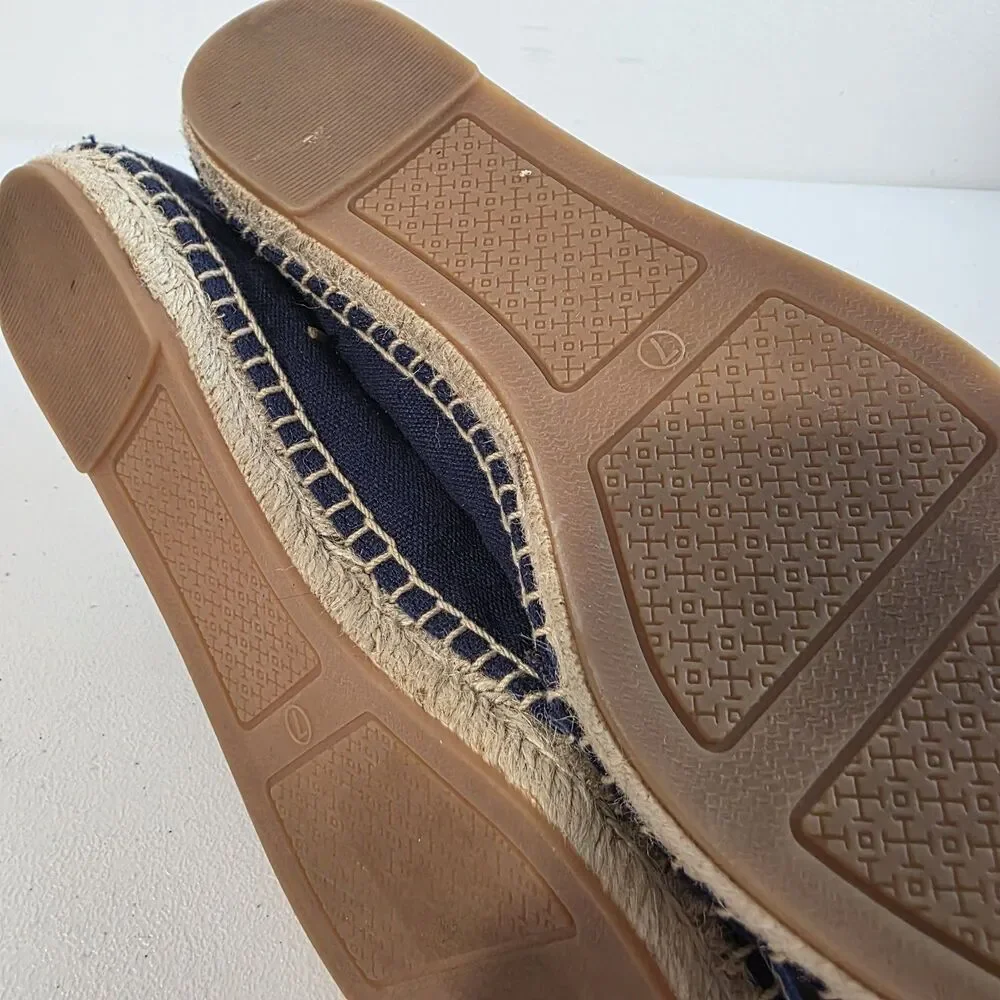 Tory Burch Sonoma Gillie Espadrille Navy Blue Canvas Lace Up Flats Size US 7